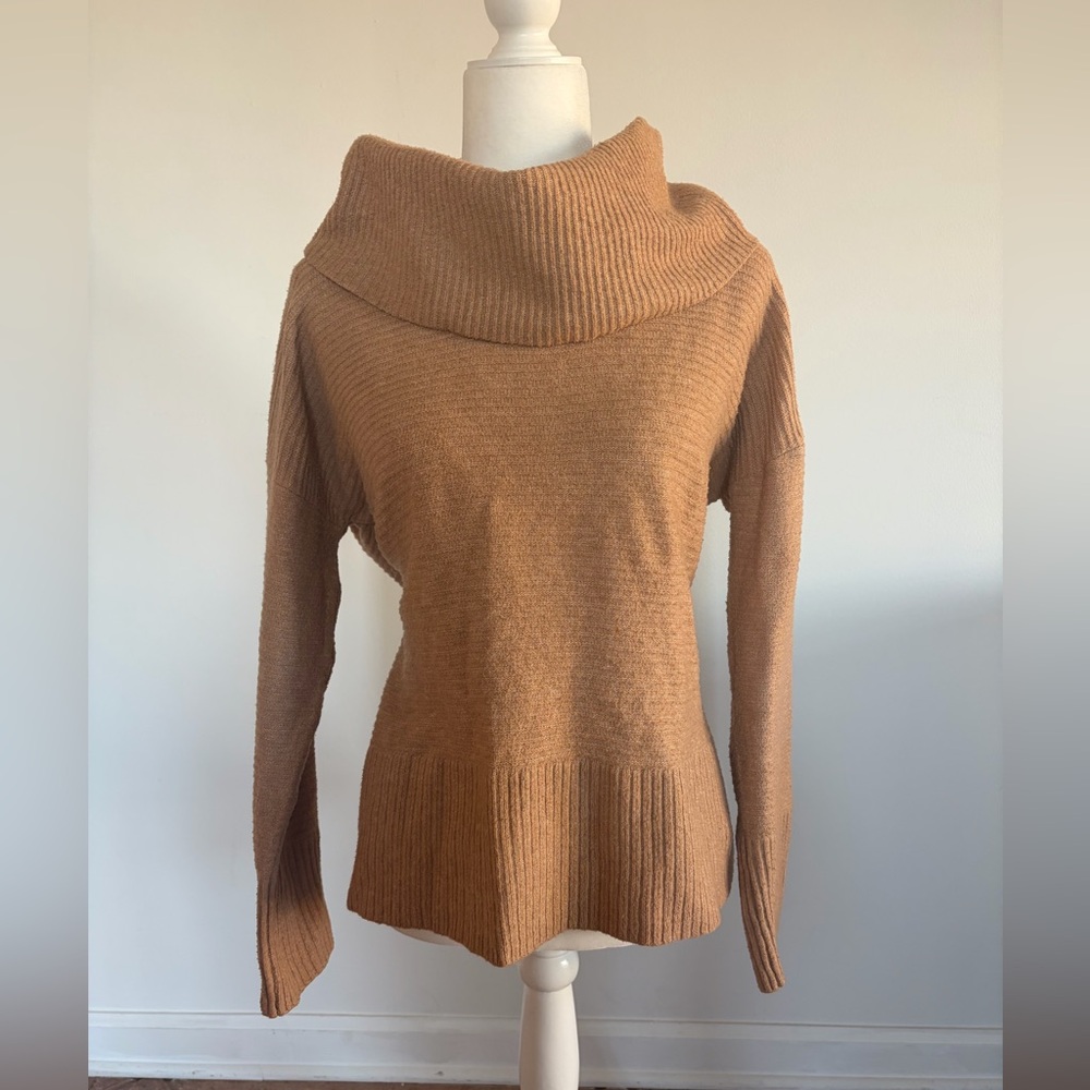 Time and Tru Women's Tan Long Sleeve Cowl Neck Sweater - Picture 6 of 9